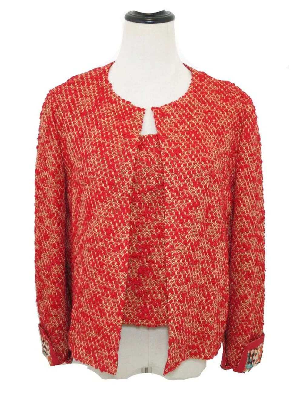CHANEL 1999 Pre Fall 99A Red Yellow Mottled Boucle Tweed Tank Jacket Twin Set 38